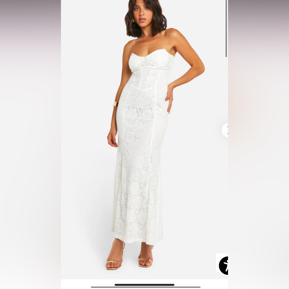 Boohoo White Embellished Strapless Gown